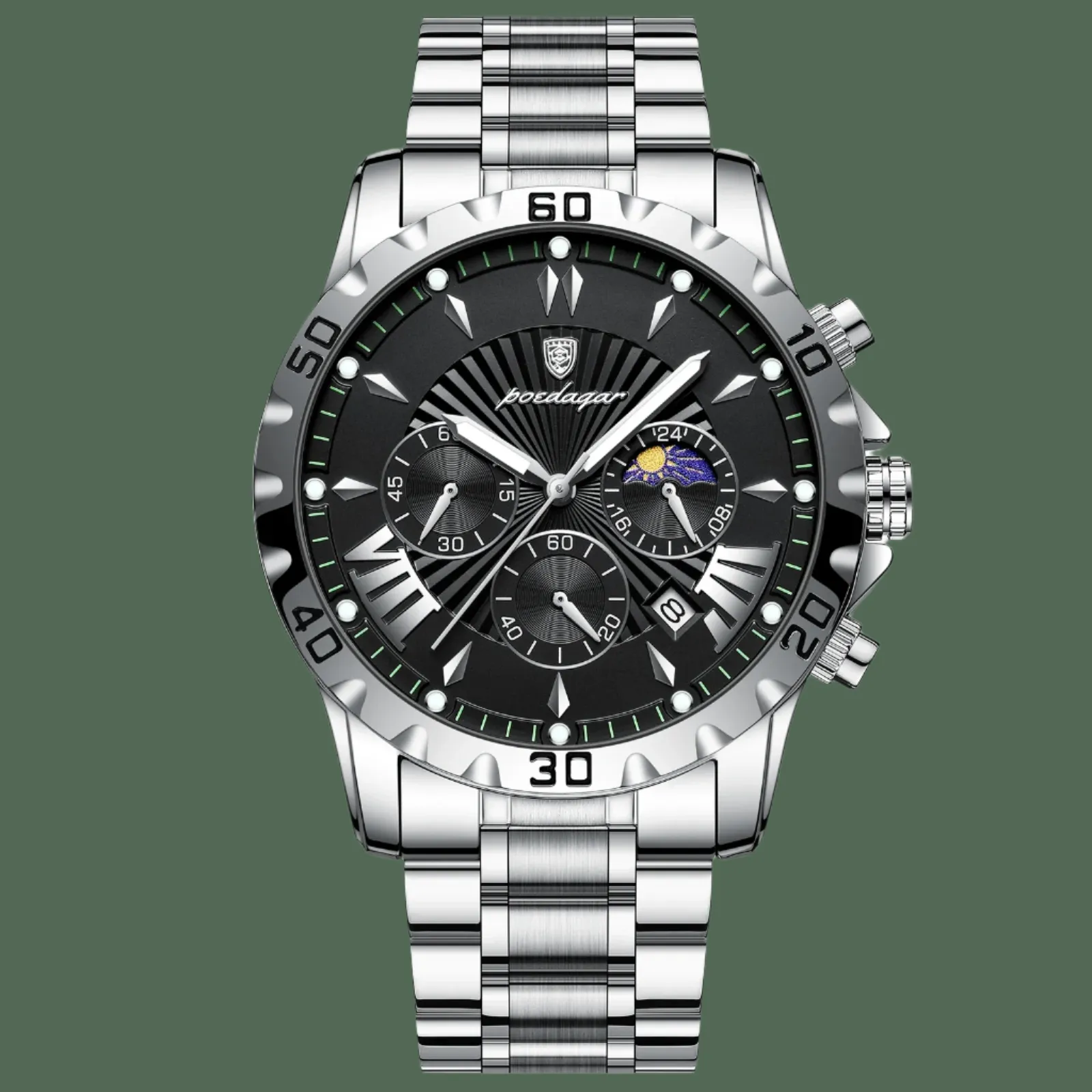 POEDAGAR Luxury High Quality Watch for Man Waterproof Luminous Chronograph Date Men Watch Stainless Steel Quartz Men'S Watches