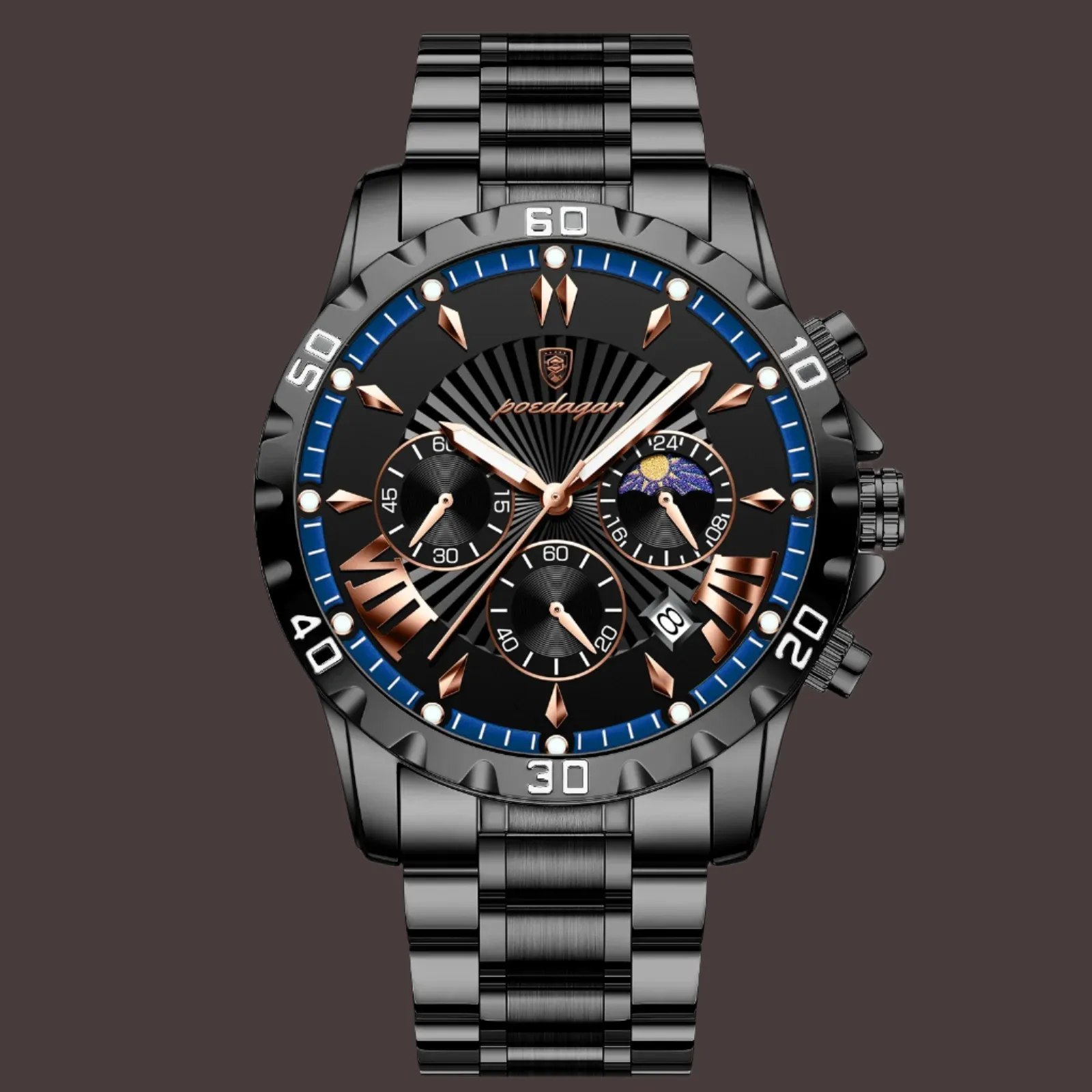 POEDAGAR Luxury High Quality Watch for Man Waterproof Luminous Chronograph Date Men Watch Stainless Steel Quartz Men'S Watches