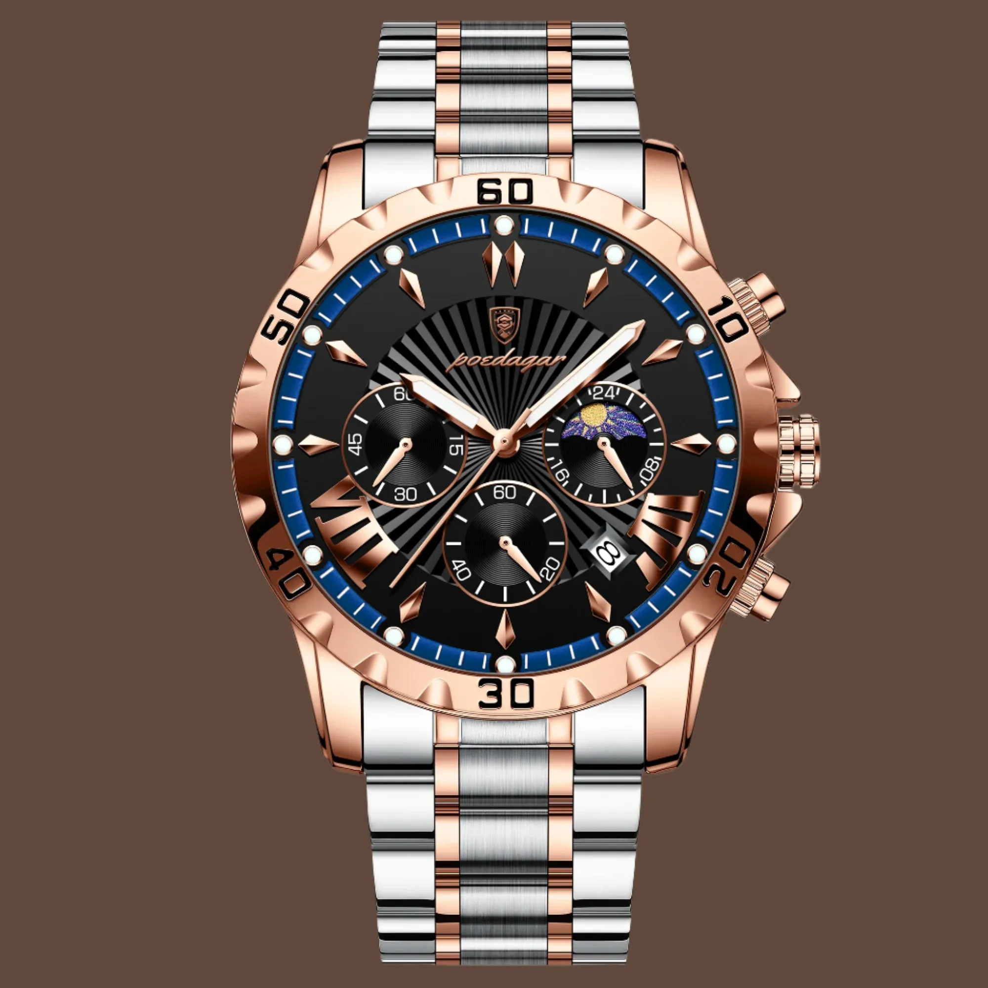 POEDAGAR Luxury High Quality Watch for Man Waterproof Luminous Chronograph Date Men Watch Stainless Steel Quartz Men'S Watches