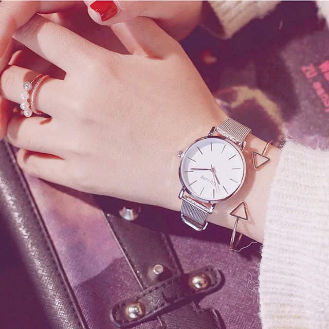 Rose gold watch women luxury top brand fashion stainless steel ladies wristwatches quartz clock high quality silver watches