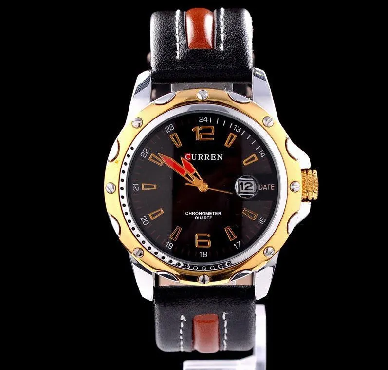 Waterproof CURREN 8104 Men Fashion Sports Quartz Watches Leather Strap Men Watch Military Wristwatches