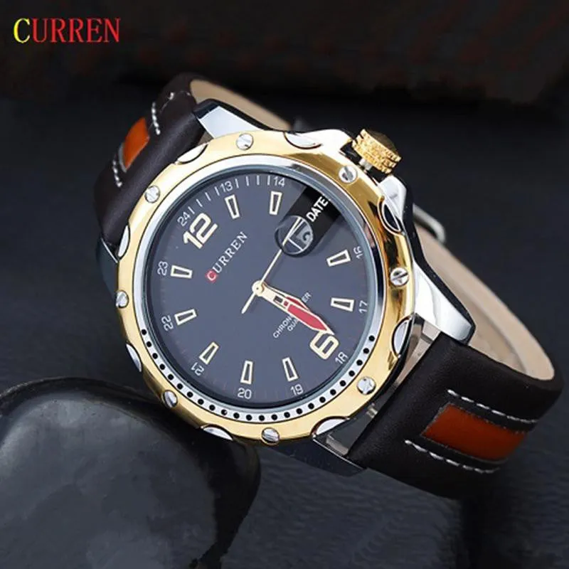 Waterproof CURREN 8104 Men Fashion Sports Quartz Watches Leather Strap Men Watch Military Wristwatches