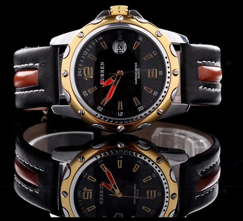 Waterproof CURREN 8104 Men Fashion Sports Quartz Watches Leather Strap Men Watch Military Wristwatches