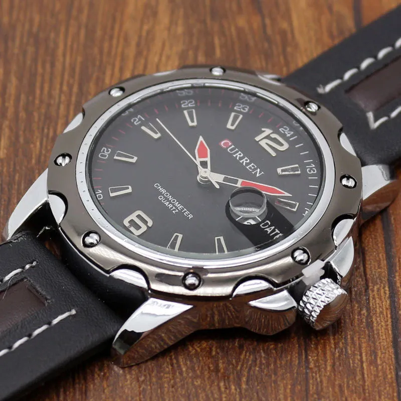 Waterproof CURREN 8104 Men Fashion Sports Quartz Watches Leather Strap Men Watch Military Wristwatches