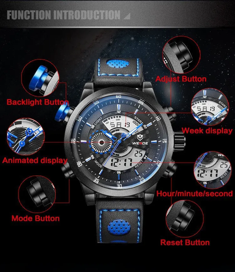 WEIDE Men's Fashion Casual Sports Watch Quartz Digital LED Back Light Military 30m Waterproof Men Watches