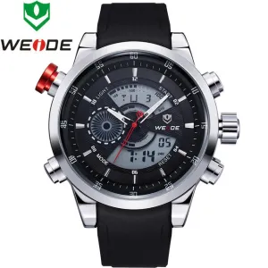 WEIDE Watches Men's Military Quartz Army Diver Watch Luxury Brand Relogio PU Strap Watches for Men 3ATM Waterproof