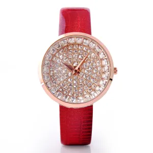 Women Watch Luxury Brand GUOU Genuine Leather Strap Full Crystal Diamond Bling Analog Quartz Ladies Wristwatch Mujer Relojes