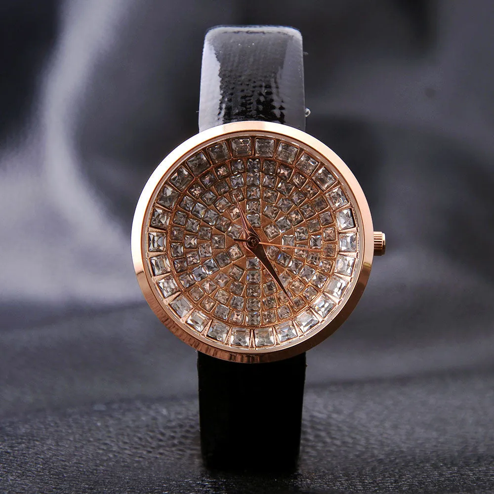 Women Watch Luxury Brand GUOU Genuine Leather Strap Full Crystal Diamond Bling Analog Quartz Ladies Wristwatch Mujer Relojes